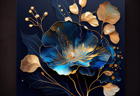 Vintage spring flowers, fluid art over dark backgroundの素材