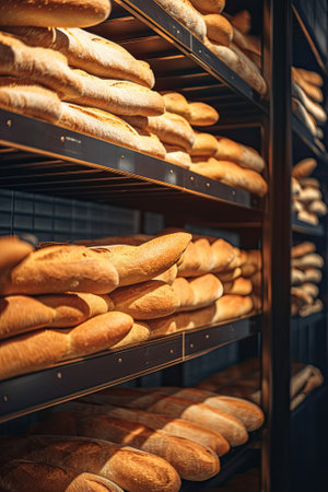 fresh baked bread in store, ai generativeの素材