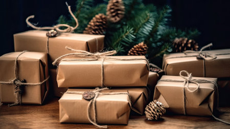 Christmas and zero waste eco friendly packaging gifts, ai generativeの素材