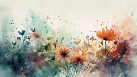 Watercolor illustration of colorful wildflowers, ai generativeの素材