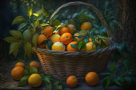 basket with oranges, ai generativeの素材