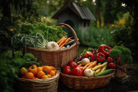 basket with vegetables, ai generativeの素材