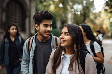 College students walking on street, outdoor campus, ai generative