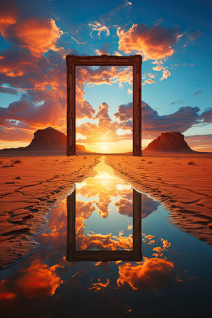idyllic landscape, gate to better world or heaven conceptの素材