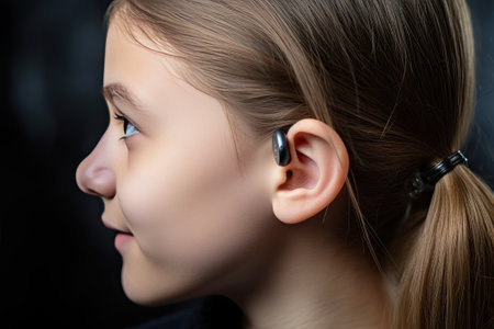 child with hearing aid deviceの素材