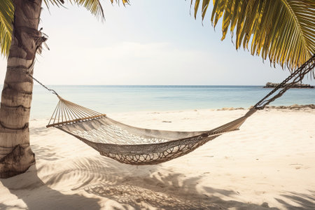 Sunny summer beach with palms, tropical vacational islansdの素材