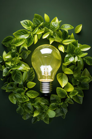 save the green planet concept with light bulb and butterflies in grass, clear green energy conceptの写真素材