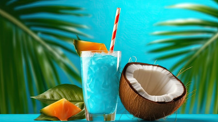 summer tropical blue cocktail in tall glassの素材