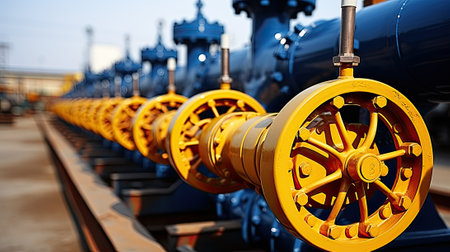 Oil pipes and valves at refinery plantの素材