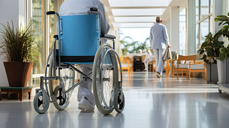 disabled person in hospital in wheelchair close upの素材