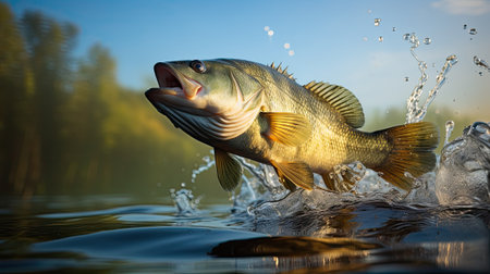 Fishing trophy, big freshwater perch in riverの写真素材