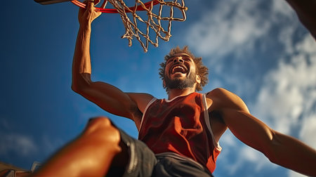 Man playing in basketball in actionの写真素材