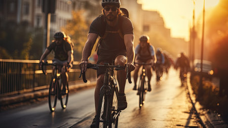 people cycling in big cityの素材