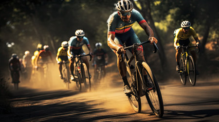 Cyclist competing in professional race at summerの素材