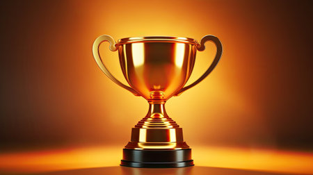 shiny golden trophy, defocused lights in backgroundの写真素材