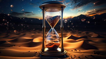 hourglass in desert at nightの素材