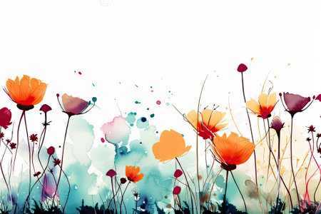 Watercolor illustration of anemone and poppy colorful wildflowersの素材