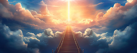 stairway to heaven, dramatic sky banner backgroundの写真素材