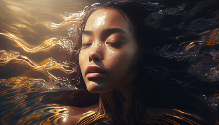 Beautiful asian girl face underwater, fictional character, based on AI Generationsの素材