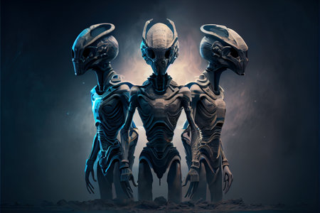 Group of humanoid aliens, cartoon illustrationの素材