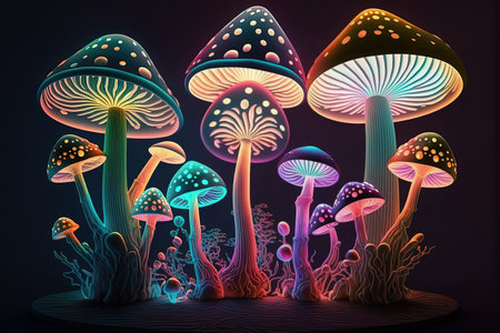 bunsh of magic mushrooms, illustration , created using AI toolsの素材
