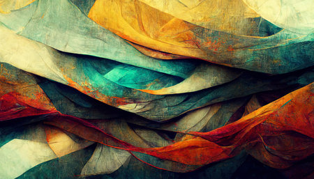 Colorful chaotic vintage organic background, teal and orange linesの写真素材