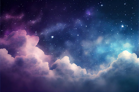 Night dark sky with clouds and stars, abstract watercolor texture background, illustration, created using ai toolの写真素材