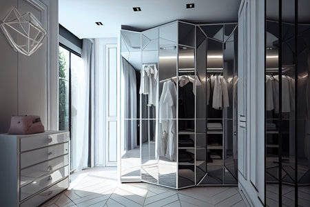 white modern wardrobe with showcase, modern system of the storage close up, ai generatedの素材
