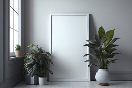 Interior of luxury home, art deco modern trendy living room with copy space on poster, mock up, ai generativeの素材