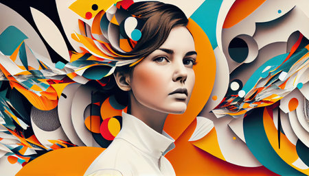 girls in sixties retro design, photo and graphics, black and white, colorful, fictional character, AI basedの素材