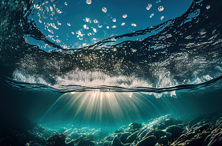 underwater coral reef seascape background with small coloful fish and clear waterの素材