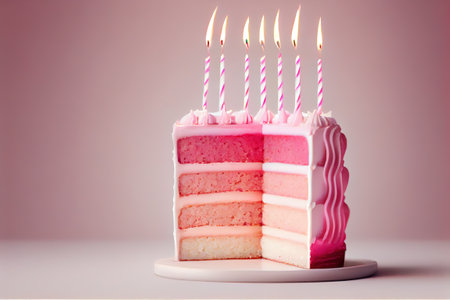 Happy delisious cake in red and pink color, ai based illustrationの素材