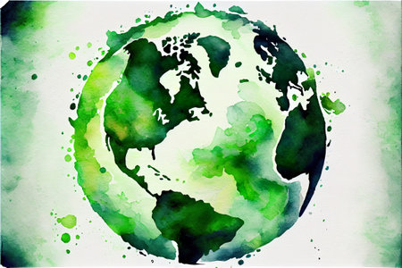 save the green planet concept with green Earth globe watercolor, Earth Dayの素材