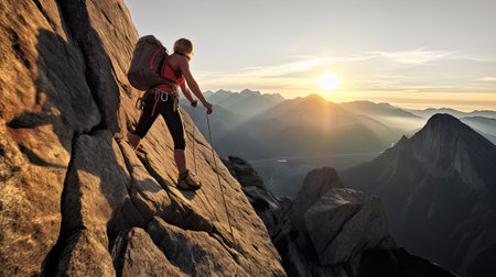 rocky terrain adventure, man rock climbing in mountinesの写真素材