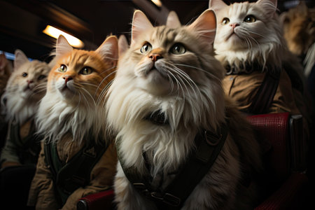 Cats in auditorium looking attentivelyの素材