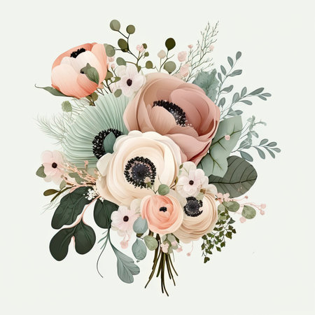 botanical watercolor design with flowers and leaves, floral backgroundの素材