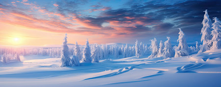 Panoramic view of covered with frost and snowの写真素材