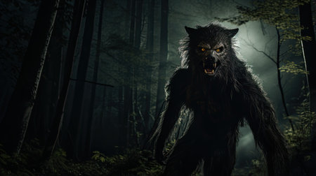 Werewolf in night forest, halloween sceneの素材