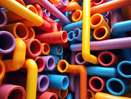 colorful pipes, abstract factory industrial backgroundの素材
