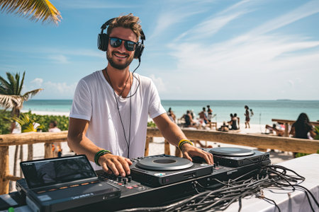 DJ at beach party at summerの素材