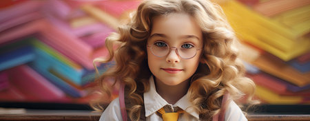 Cute school girl, web banner formatの素材