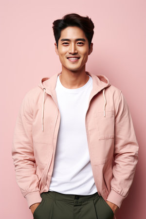 Portrait of asian man on plain backgroundの素材