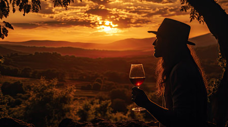 woman enjoing wine testing in susetの素材