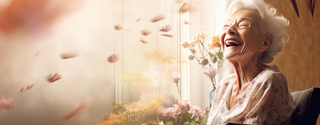 happy senior woman in nursing home.の素材