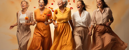 Group of happy women in fall colored clothingの素材