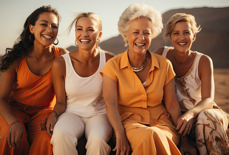 Group of happy women in fall colored clothingの素材
