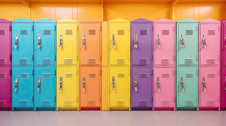 row of colorful lockers indoorsの素材