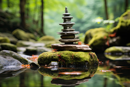 Balance and relaxation background, balancing pebbles in waterの素材