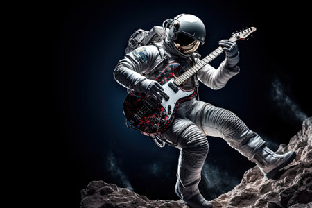 astronaut playing guitar in spaceの写真素材