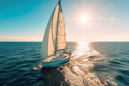 Yacht sail boat in Atlantic ocean, sunny day cruiseの素材